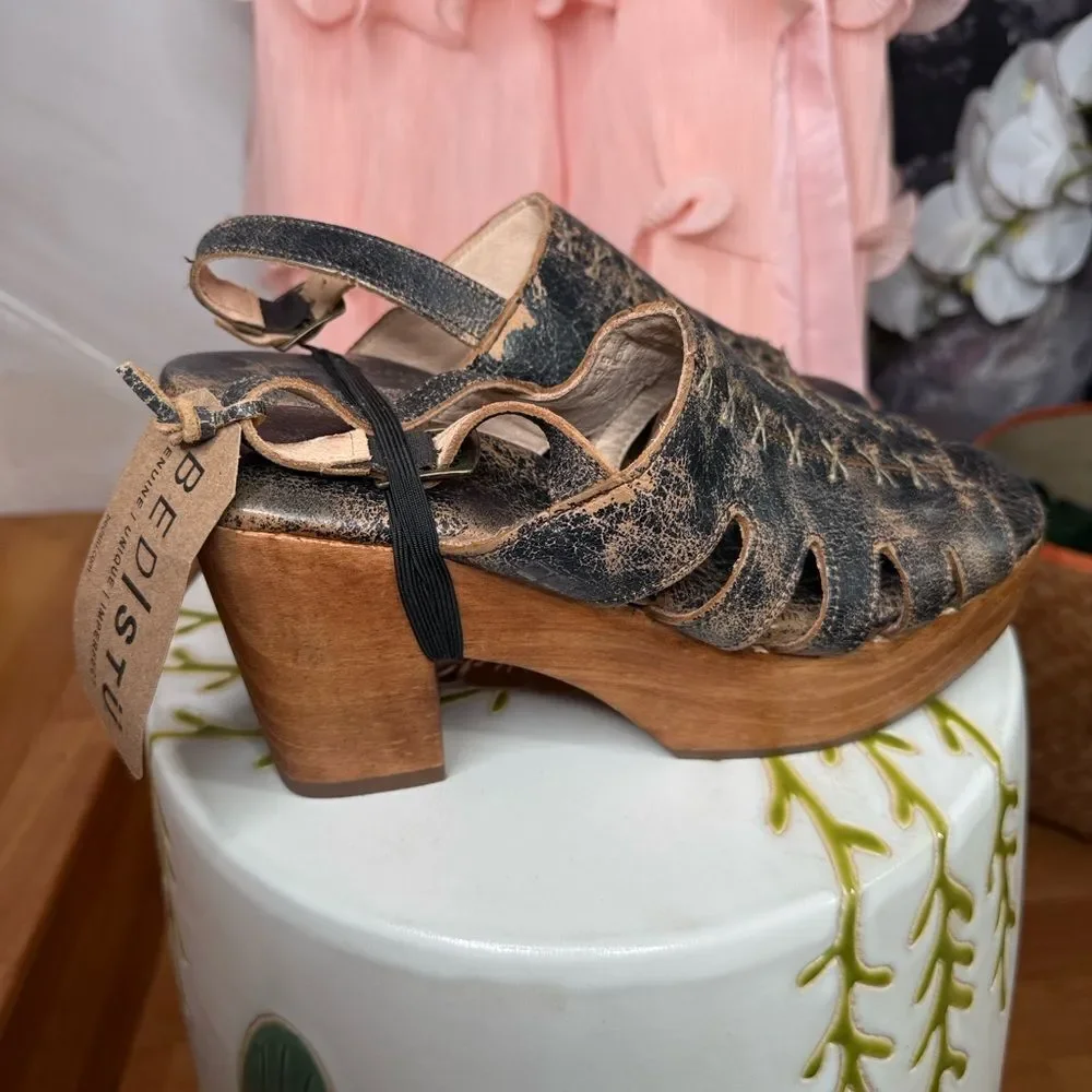 BED|STU Fontella Distressed Black and Brown Platform Sandals